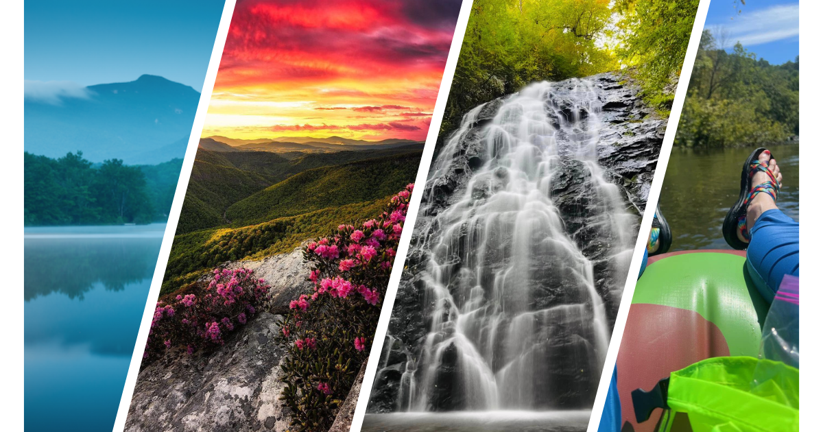 Outdoor adventures in the North Carolina Mountains.  Nearby are Mount Mitchell, Roan and Grandfather.  Linville falls, Blue Ridge Parkway, waterfalls, river and lake adventures, and endless hiking are near Three Peaks RV Campground Resort.  